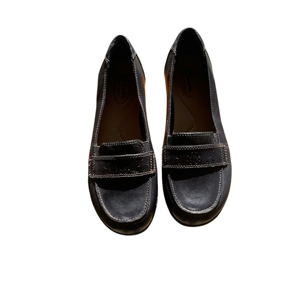 Clarks Bendables Leather Loafers Black Comfort Flats Women’s 8W - Picture 2 of 5